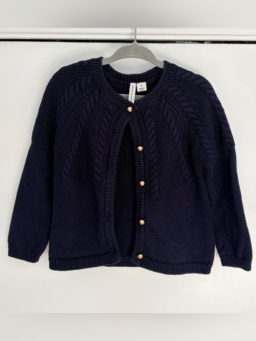 2T Janie and Jack Navy Cable Knit Cardigan with Gold Buttons